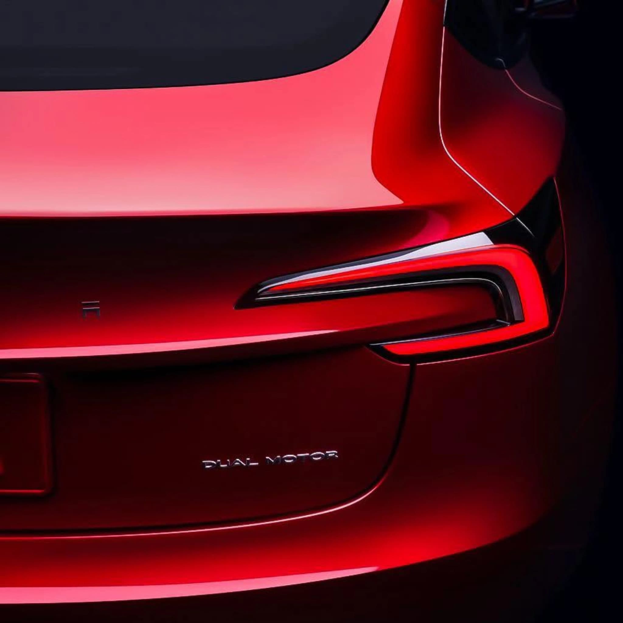 red tesla model y rear taillight detail