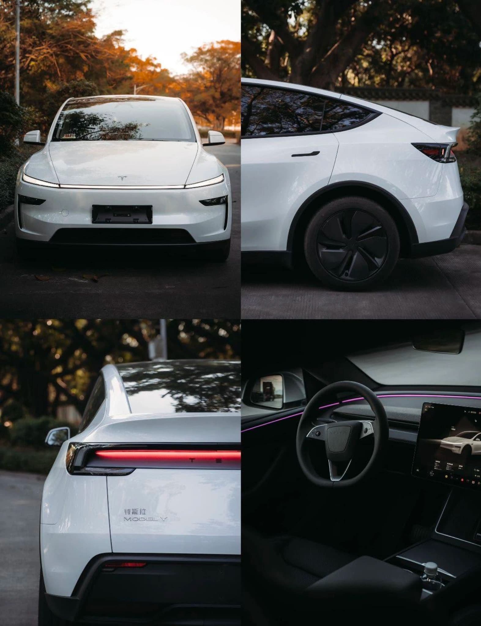 white tesla model y detail collage