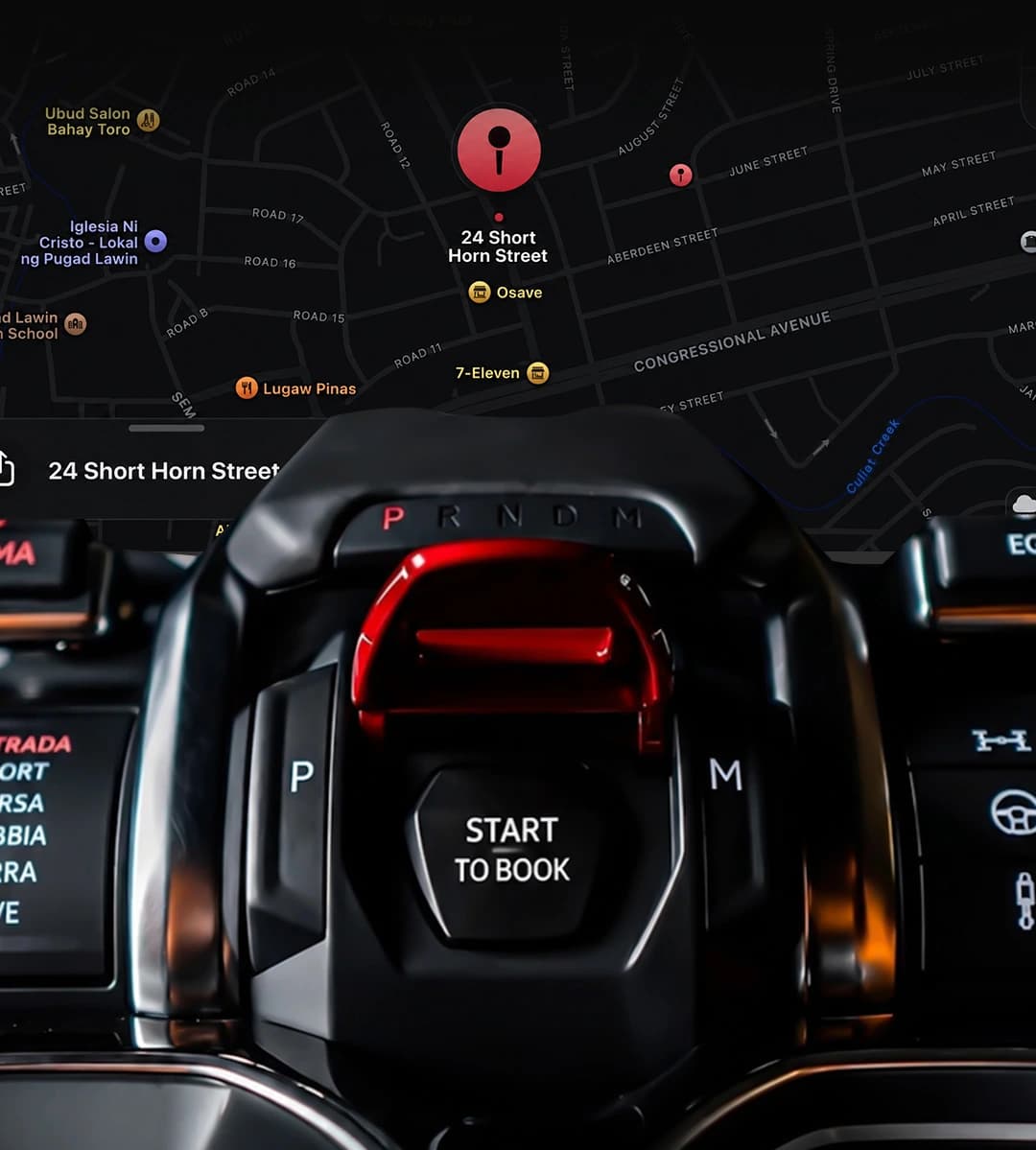 Shop location map above a sports car start console