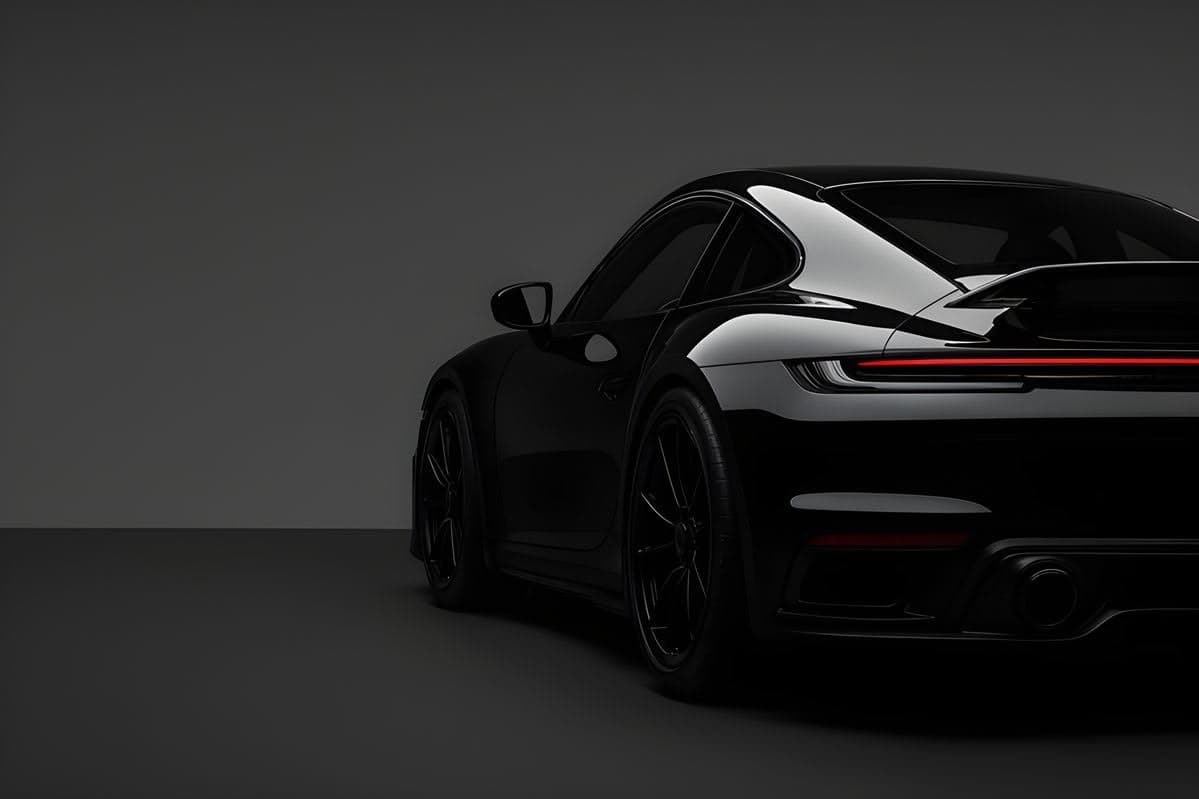Rear view of a black Porsche